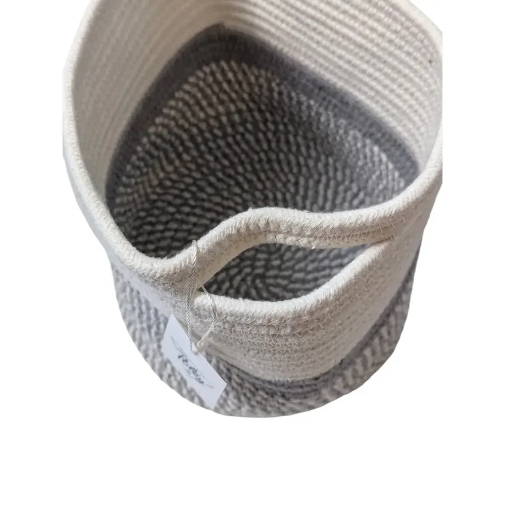 New Small Decorative Woven Rope Plant Basket Gray & White